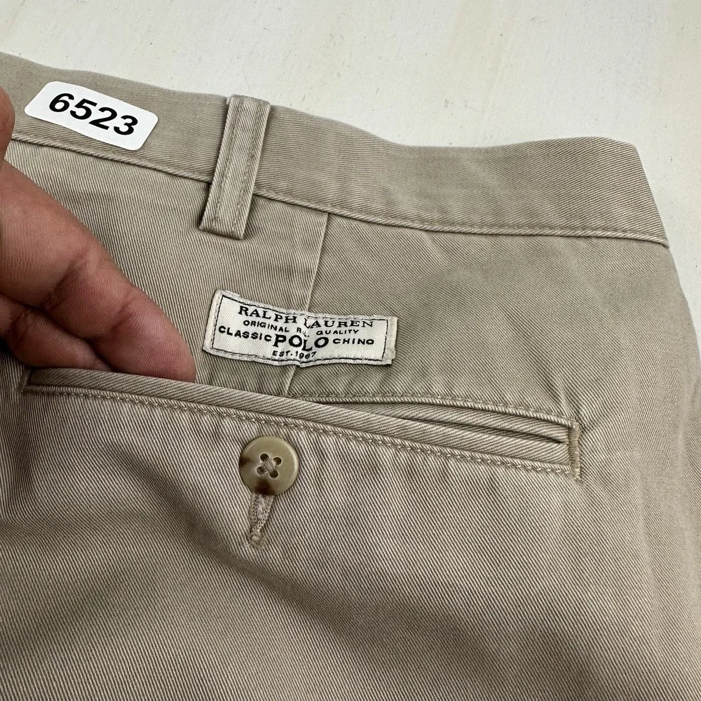 VTG Polo Ralph Lauren BIG Andrew Chino Pants Men 48Bx32 Fits 47x32 Khaki Pleated